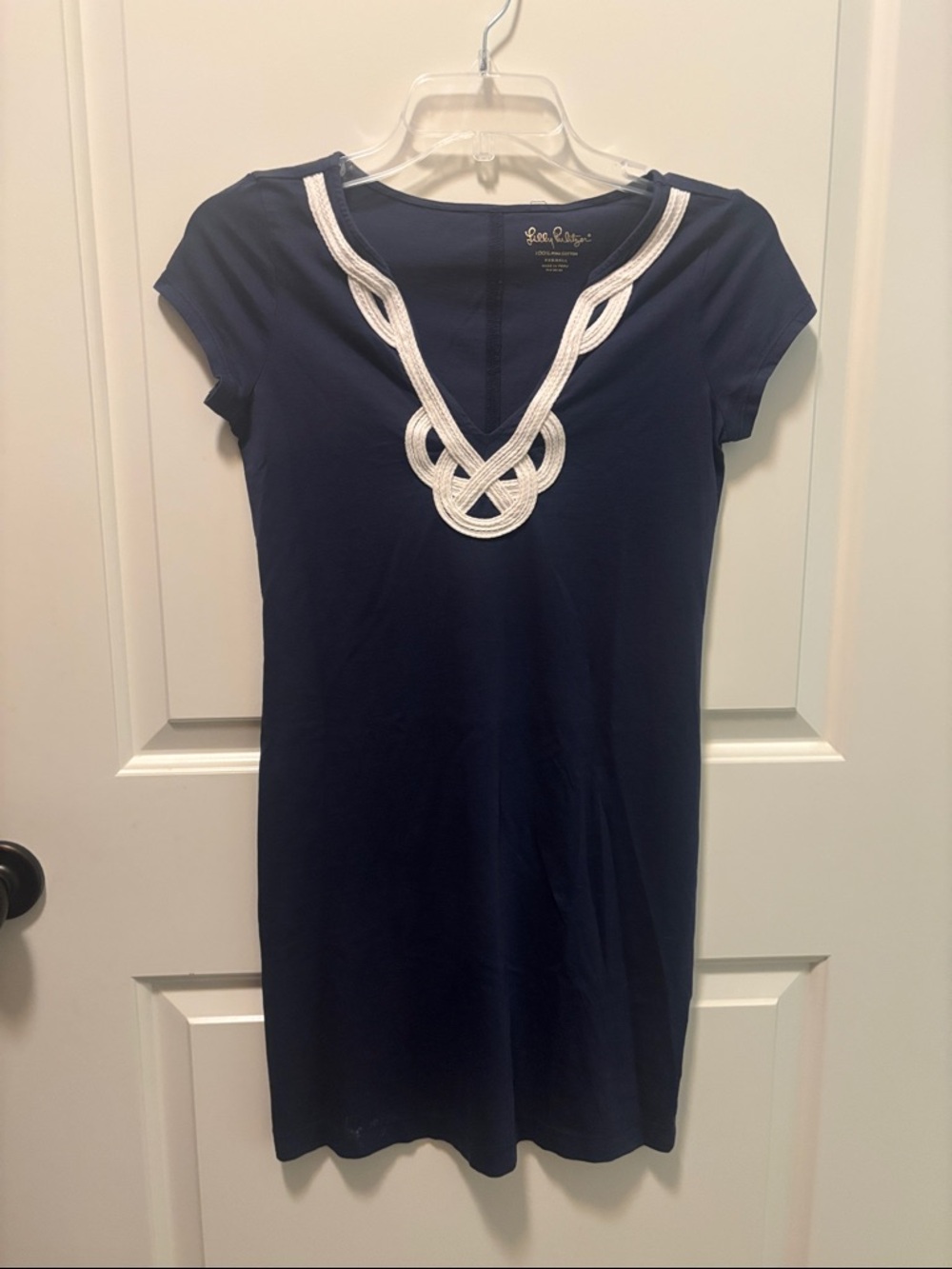 Lilly Pulitzer Navy Blue Short Sleeve Mini Dress with White Trim